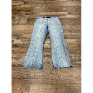 I.N.C. High-Rise Pull-On Boho Cropped Flare Jeans 10/30 Raw Hem 70s Light Wash